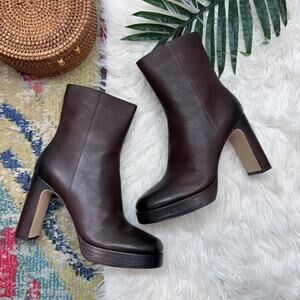 H&M Brown Platform Heeled Leather Boots 40 / 9 Square Toe